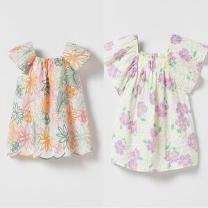Zara Kids textured Floral Dress and Embroidered dress set of 2